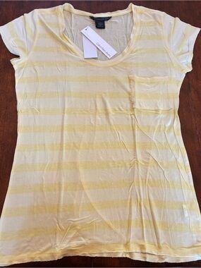 Calvin Klein Jeans Yellow and Cream Striped Short-Sleeve Pocket Tee